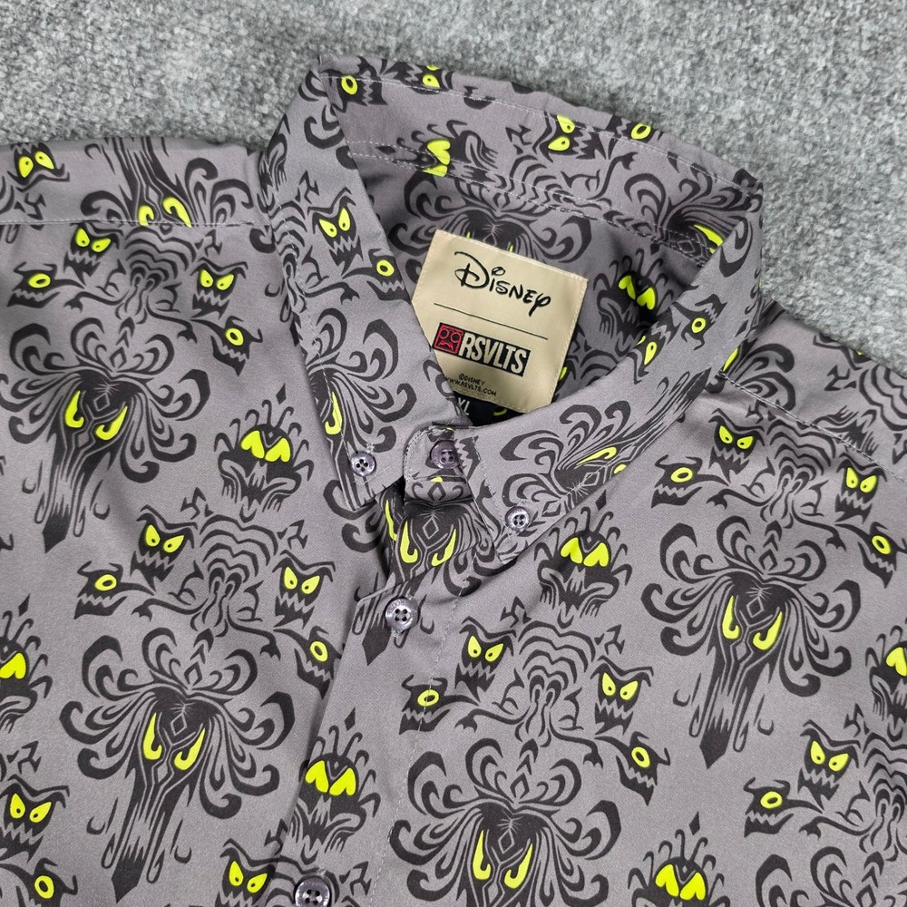 RSVLTS Haunted Mansion Shirt Mens XL Gray Disney Wallpaper KUNUFLEX Button Down